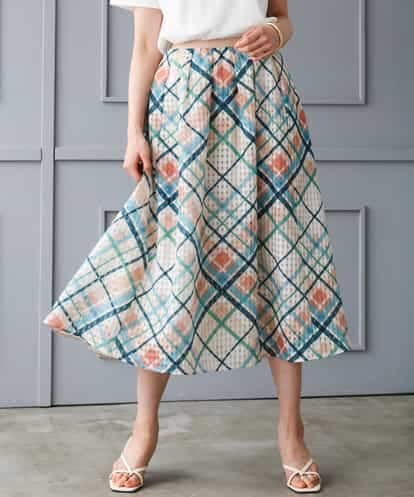 FMHGD13430 MICHEL KLEIN [オリジナルプリント]チェックフレアスカート