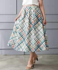 FMHGD13430 MICHEL KLEIN(ミッシェルクラン) [オリジナルプリント]チェックフレアスカート ピンク