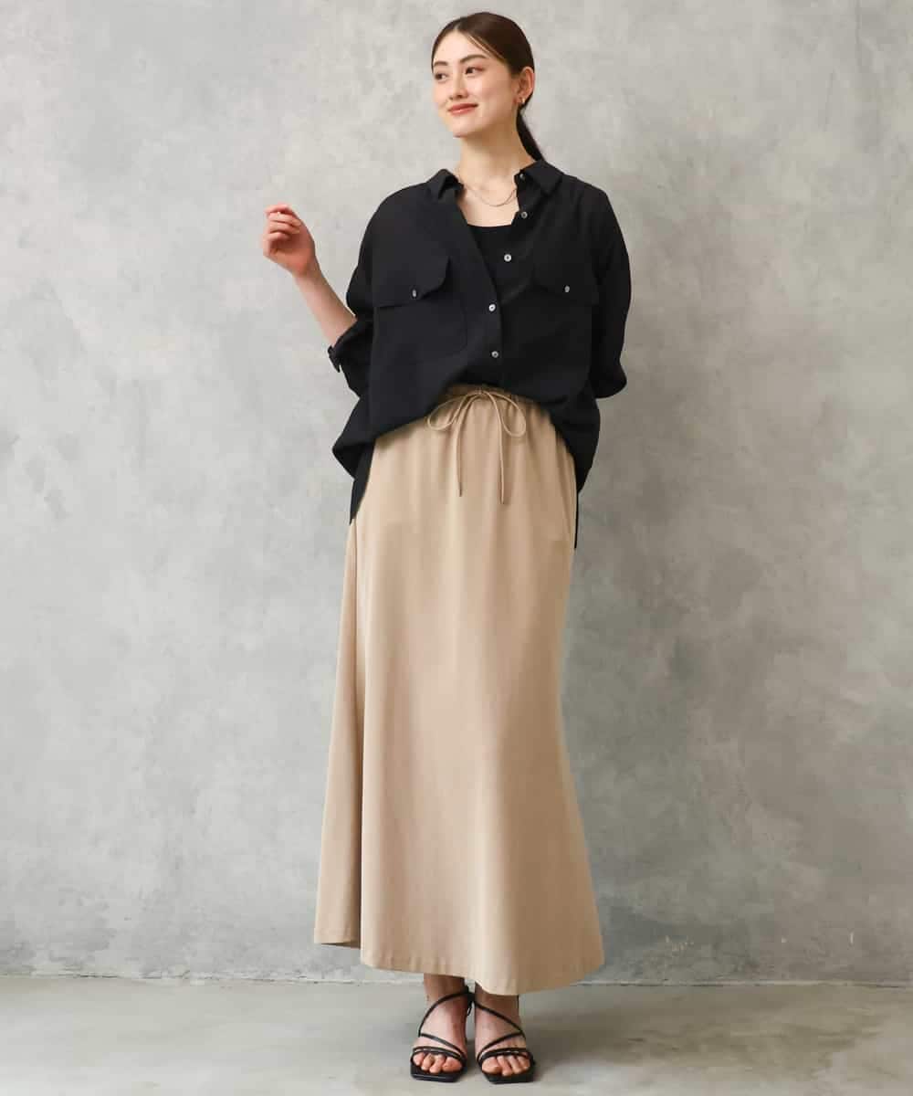 FMHGD15290 MICHEL KLEIN(ミッシェルクラン) [セットアップ対応/リラックスボトム]ヴィンテージサテンフレアスカート ベージュ