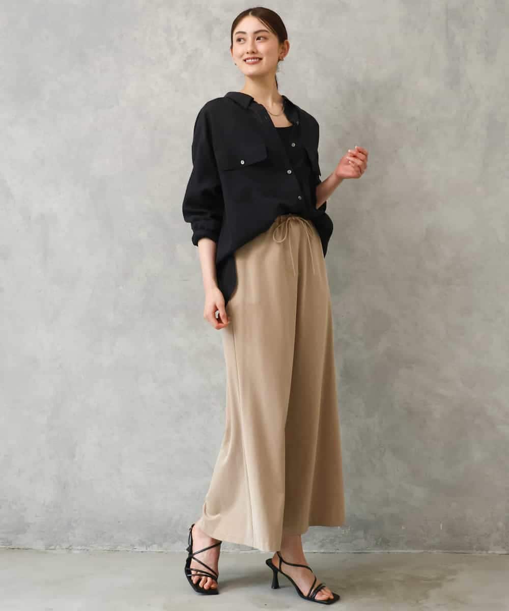 FMHGD15290 MICHEL KLEIN(ミッシェルクラン) [セットアップ対応/リラックスボトム]ヴィンテージサテンフレアスカート ベージュ
