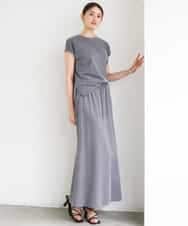 FMHGD15290 MICHEL KLEIN(ミッシェルクラン) [セットアップ対応/リラックスボトム]ヴィンテージサテンフレアスカート ベージュ