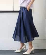 FMHGE10370 MICHEL KLEIN(ミッシェルクラン) [セットアップ対応]ライトワッフルタックフレアスカート ネイビー