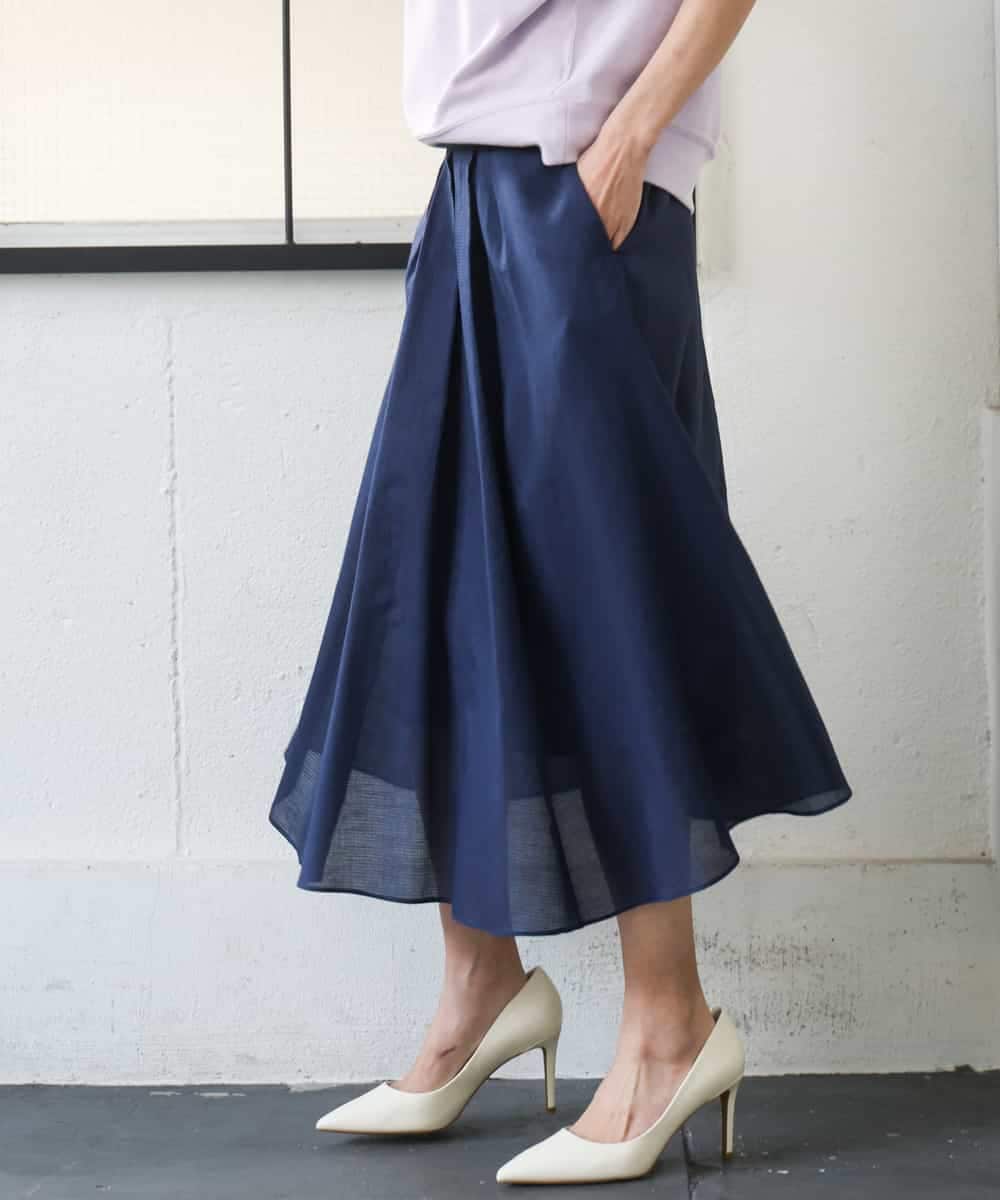 FMHGE10370 MICHEL KLEIN(ミッシェルクラン) [セットアップ対応]ライトワッフルタックフレアスカート ネイビー