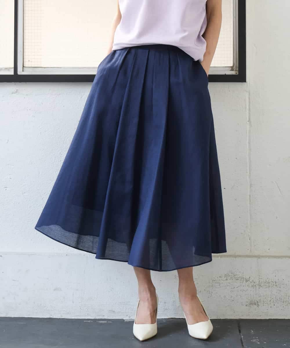 FMHGE10370 MICHEL KLEIN(ミッシェルクラン) [セットアップ対応]ライトワッフルタックフレアスカート ネイビー