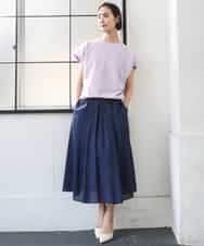 FMHGE10370 MICHEL KLEIN(ミッシェルクラン) [セットアップ対応]ライトワッフルタックフレアスカート ネイビー