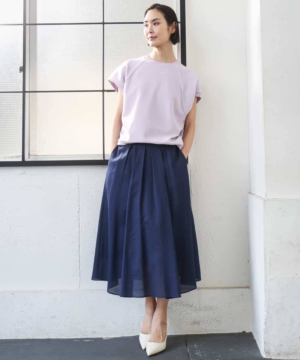 FMHGE10370 MICHEL KLEIN(ミッシェルクラン) [セットアップ対応]ライトワッフルタックフレアスカート ネイビー