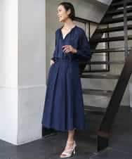 FMHGE10370 MICHEL KLEIN(ミッシェルクラン) [セットアップ対応]ライトワッフルタックフレアスカート ネイビー