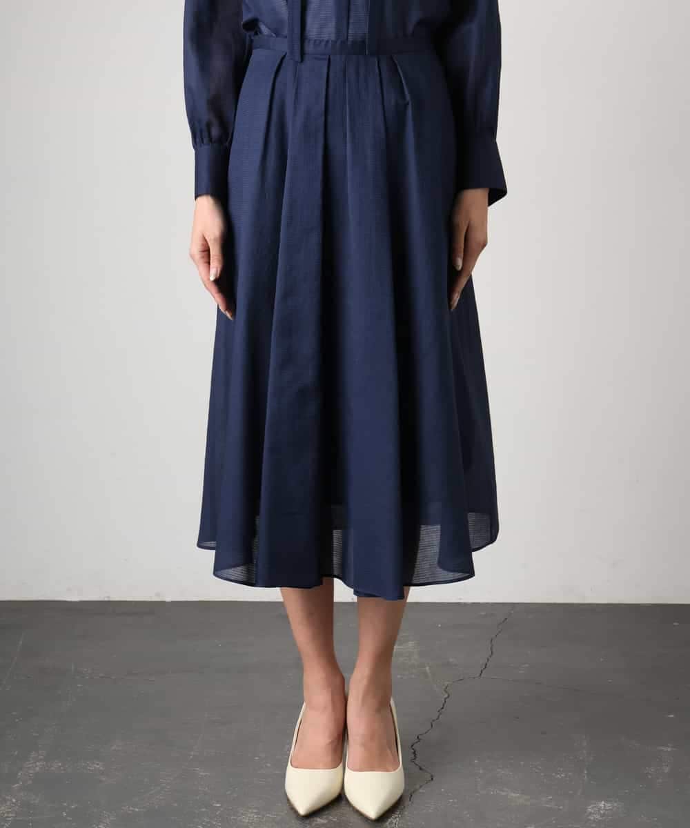 FMHGE10370 MICHEL KLEIN(ミッシェルクラン) [セットアップ対応]ライトワッフルタックフレアスカート ネイビー