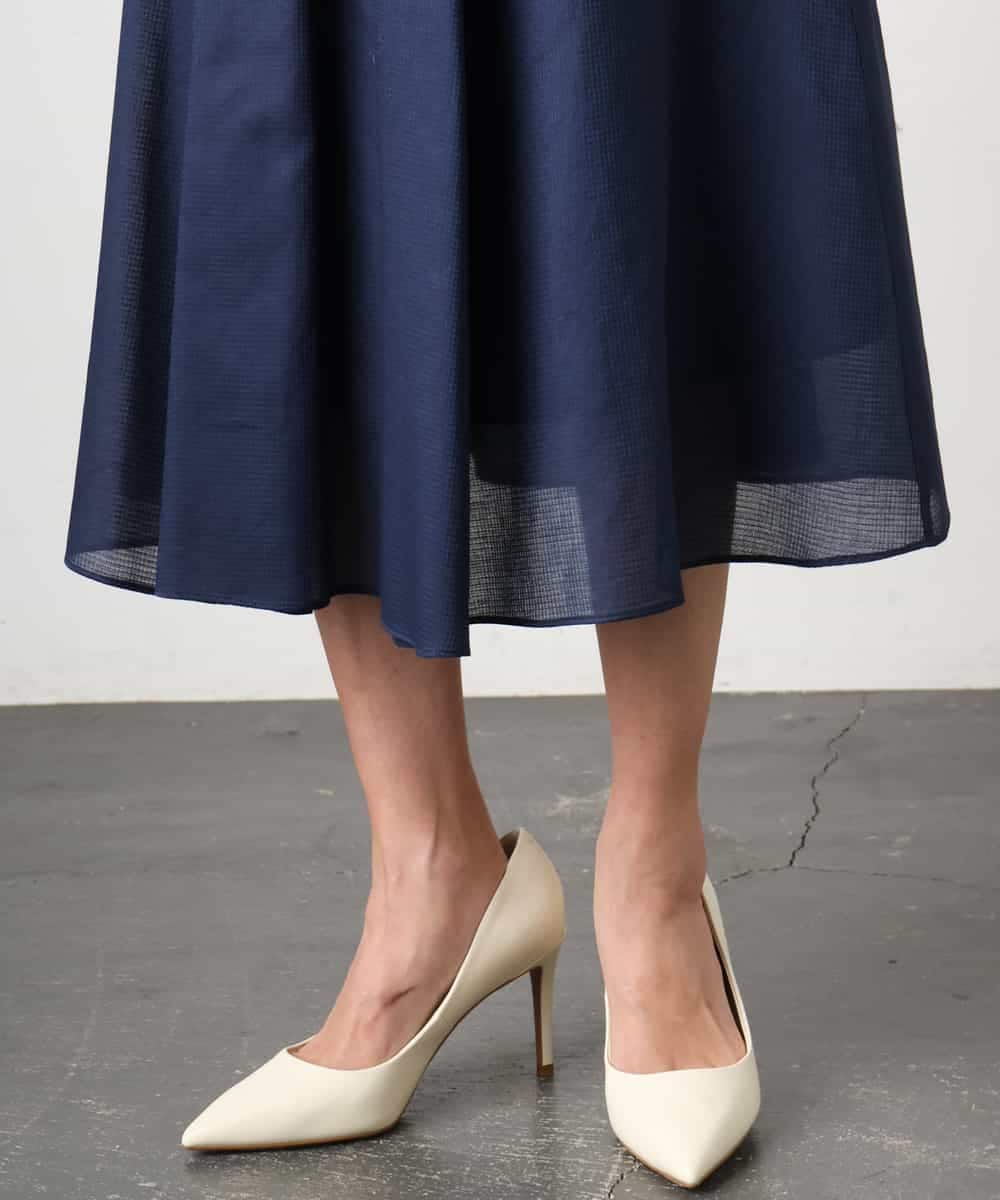 FMHGE10370 MICHEL KLEIN(ミッシェルクラン) [セットアップ対応]ライトワッフルタックフレアスカート ネイビー