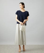 FMHGF10230 MICHEL KLEIN(ミッシェルクラン) [リラックスボトム]ヴィンテージサテン ナロースカート ライトブルー