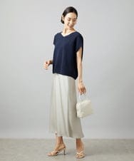 FMHGF10230 MICHEL KLEIN(ミッシェルクラン) [リラックスボトム]ヴィンテージサテン ナロースカート ライトブルー