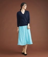 FMHGP58250 MICHEL KLEIN(ミッシェルクラン) ジオメトリックフレアスカート（オリジナルプリント/セットアップ対応） ライトブルー(50)
