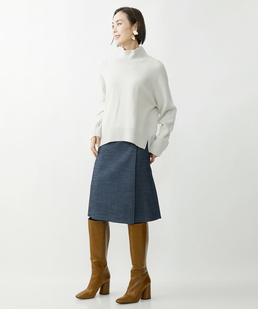 FMHGS35230 MICHEL KLEIN(ミッシェルクラン) デニムライクラップデザインキュロット（セットアップ対応） ネイビー(57)