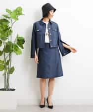 FMHGS35230 MICHEL KLEIN(ミッシェルクラン) デニムライクラップデザインキュロット（セットアップ対応） ネイビー(57)