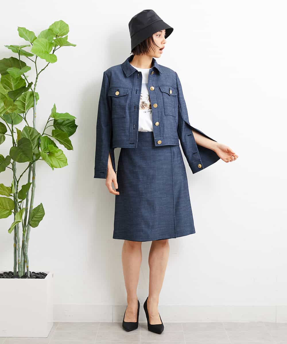 FMHGS35230 MICHEL KLEIN(ミッシェルクラン) デニムライクラップデザインキュロット（セットアップ対応） ネイビー(57)
