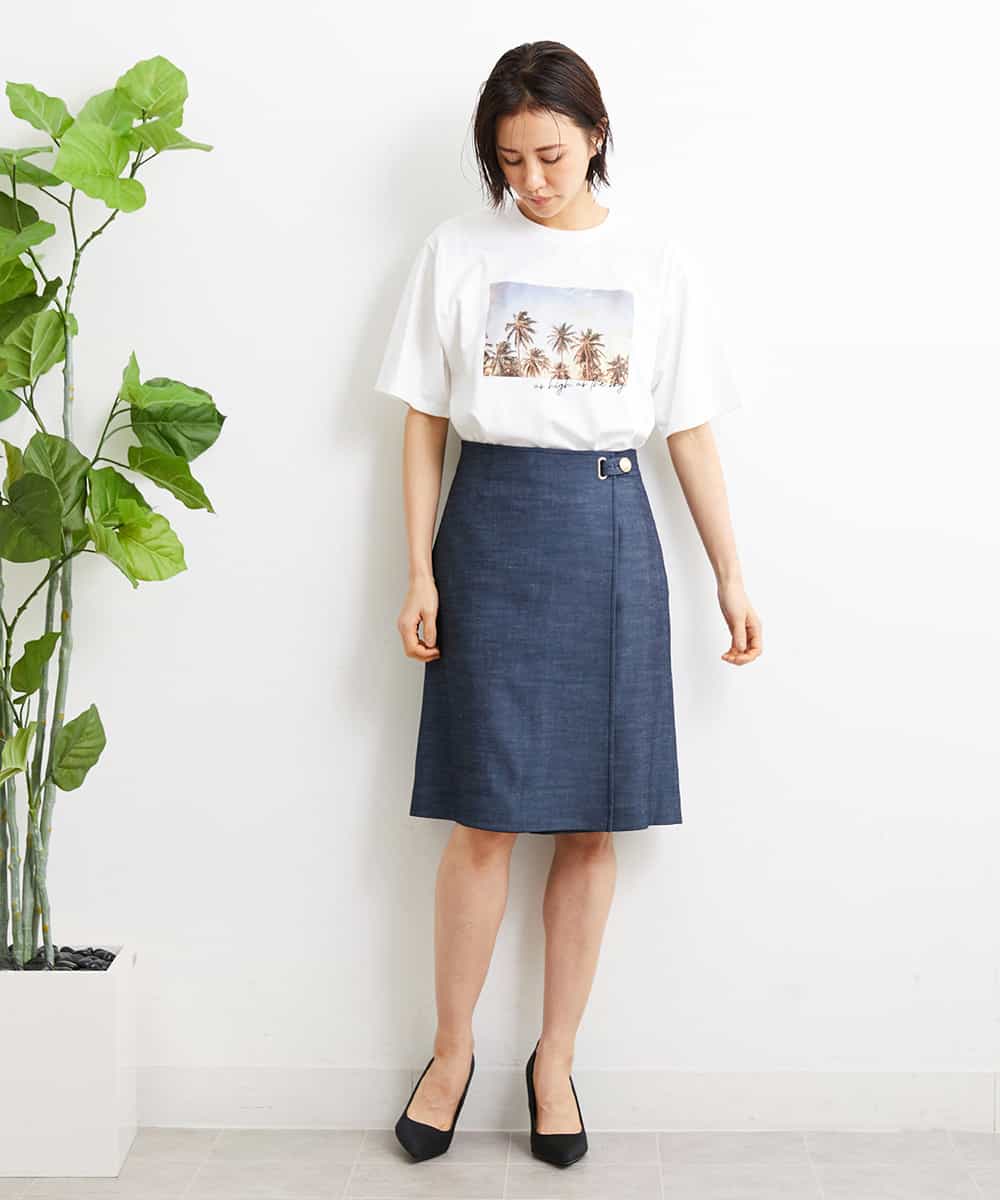 FMHGS35230 MICHEL KLEIN(ミッシェルクラン) デニムライクラップデザインキュロット（セットアップ対応） ネイビー(57)
