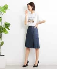 FMHGS35230 MICHEL KLEIN(ミッシェルクラン) デニムライクラップデザインキュロット（セットアップ対応） ネイビー(57)
