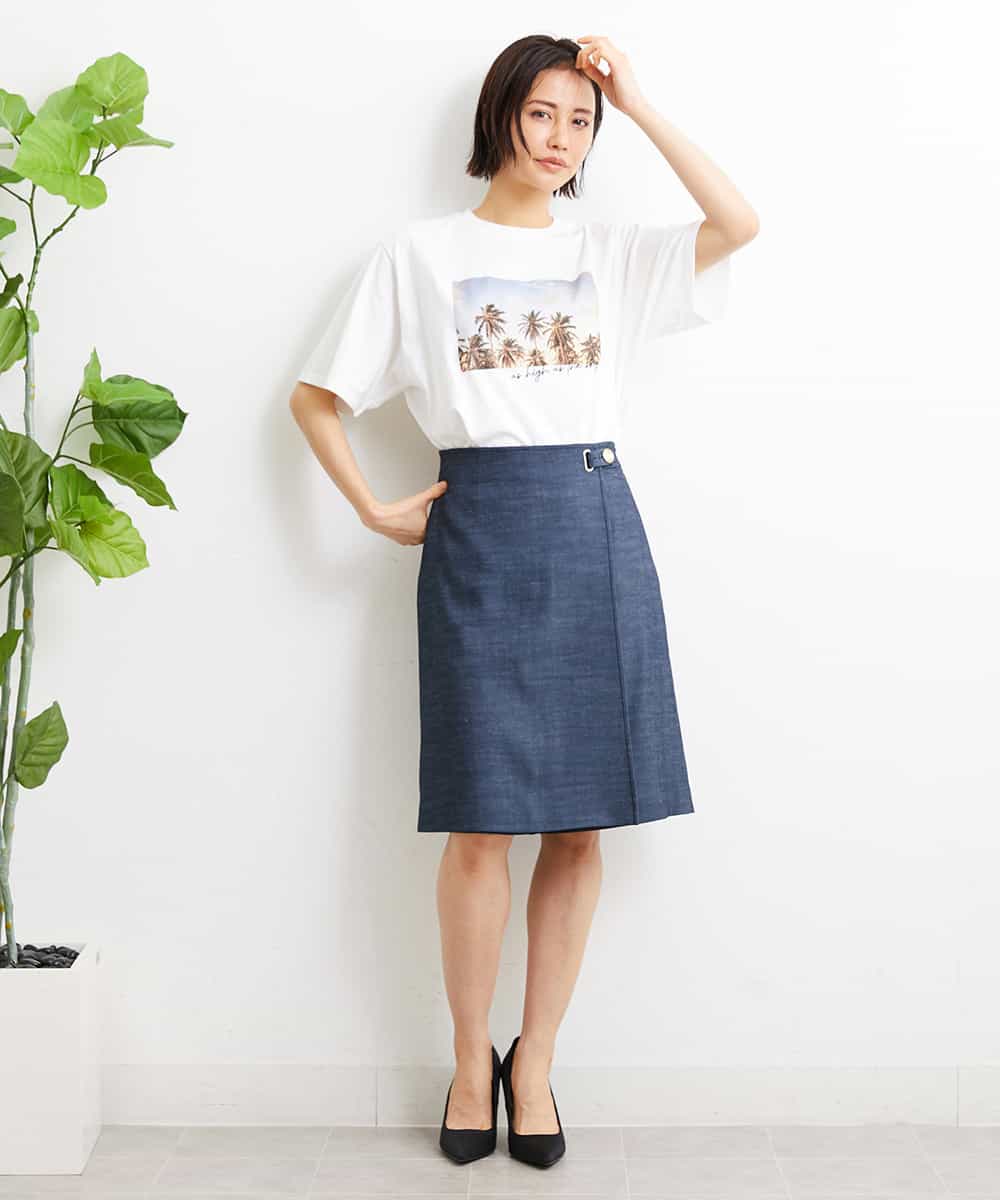 FMHGS35230 MICHEL KLEIN(ミッシェルクラン) デニムライクラップデザインキュロット（セットアップ対応） ネイビー(57)