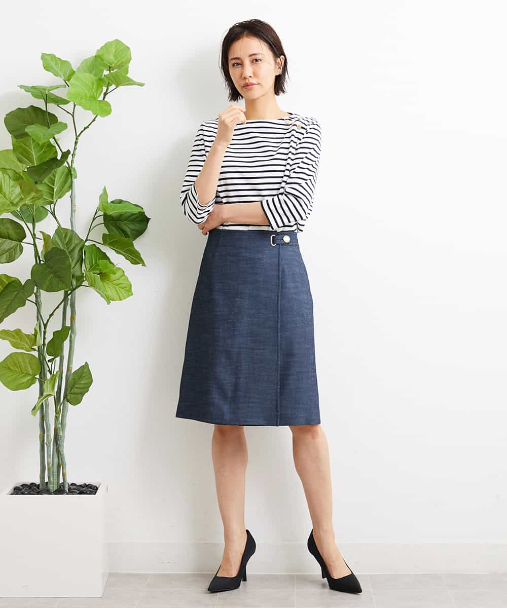 FMHGS35230 MICHEL KLEIN(ミッシェルクラン) デニムライクラップデザインキュロット（セットアップ対応） ネイビー(57)
