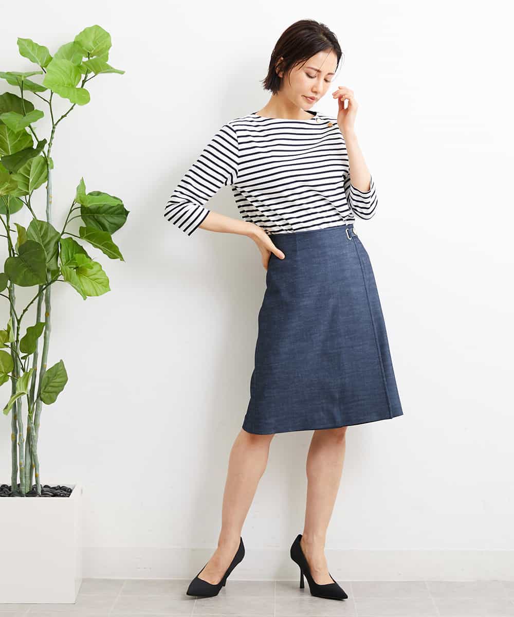 FMHGS35230 MICHEL KLEIN(ミッシェルクラン) デニムライクラップデザインキュロット（セットアップ対応） ネイビー(57)