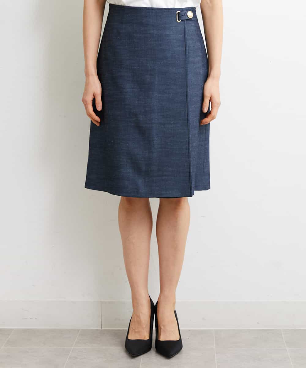 FMHGS35230 MICHEL KLEIN(ミッシェルクラン) デニムライクラップデザインキュロット（セットアップ対応） ネイビー(57)