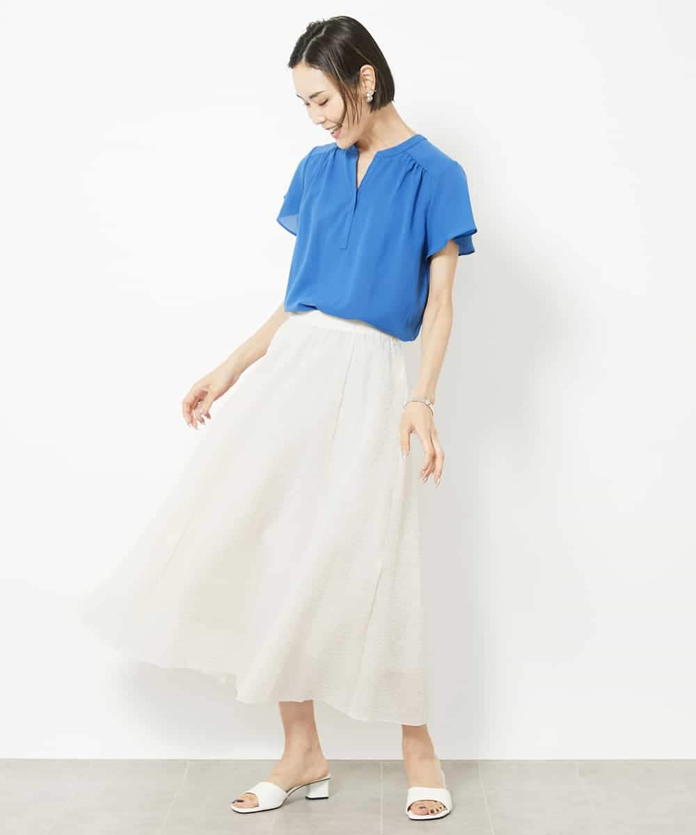 FMHGV29250 MICHEL KLEIN(ミッシェルクラン) シアーオーガンジーエンボスフレアスカート ブラック(94)