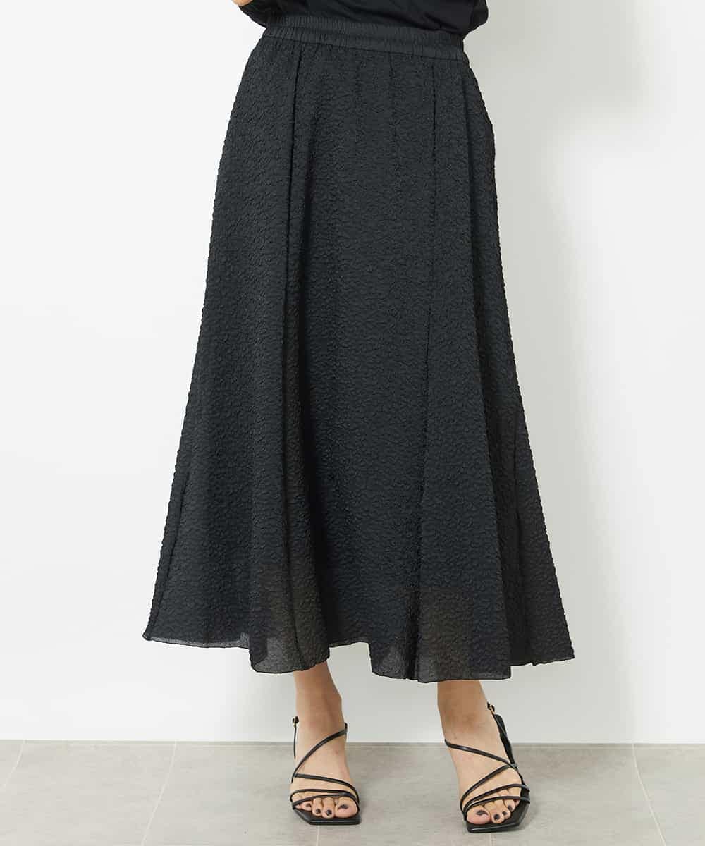FMHGV29250 MICHEL KLEIN(ミッシェルクラン) シアーオーガンジーエンボスフレアスカート ブラック(94)