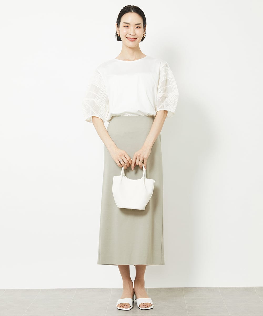 FMHGV32190 MICHEL KLEIN(ミッシェルクラン) ストレッチポンチストレートスカート グリーン(30)