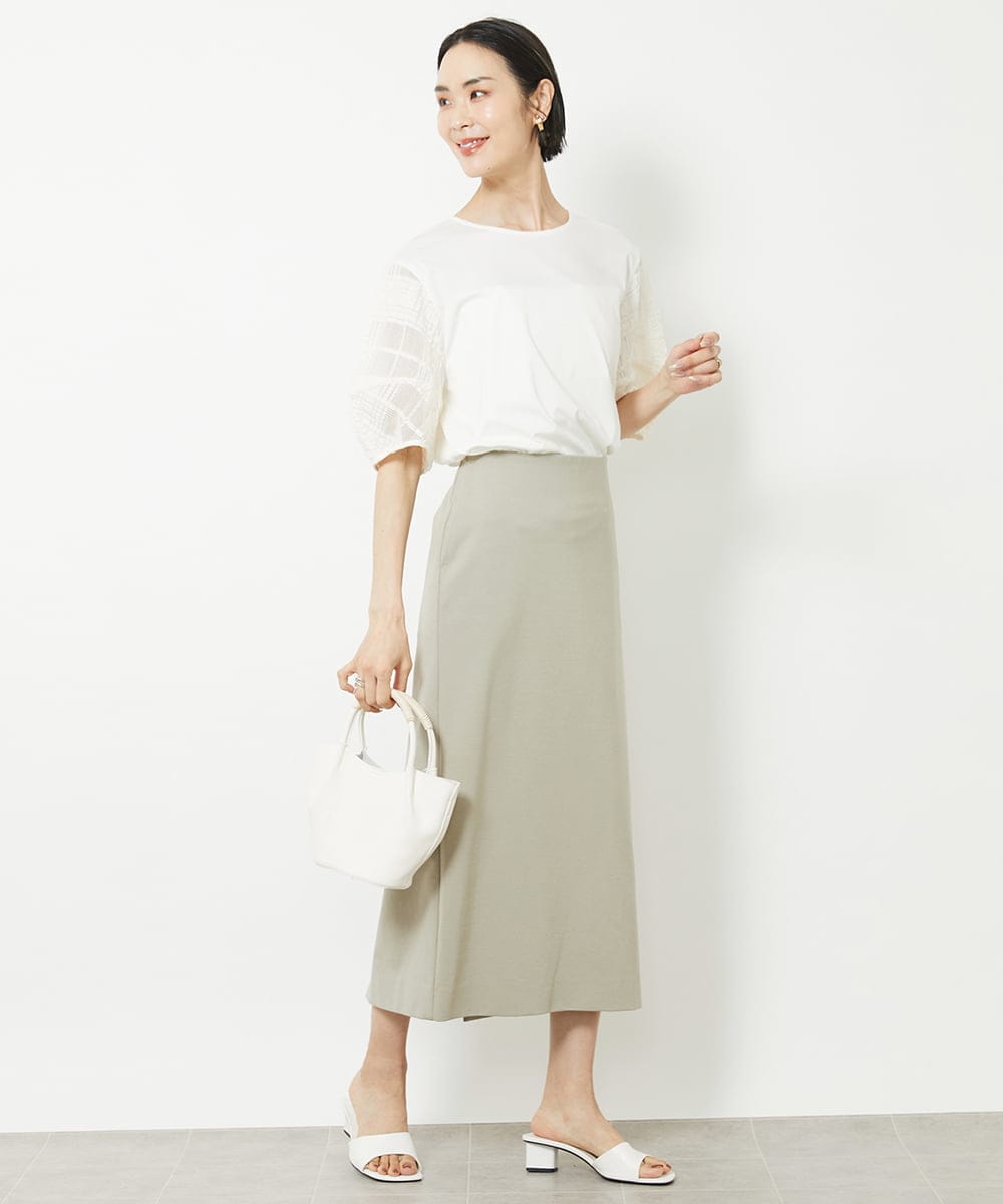 FMHGV32190 MICHEL KLEIN(ミッシェルクラン) ストレッチポンチストレートスカート グリーン(30)