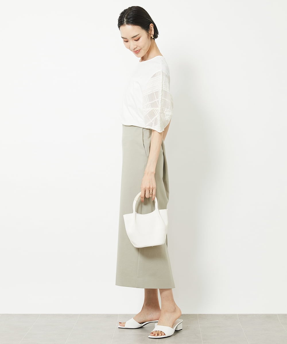 FMHGV32190 MICHEL KLEIN(ミッシェルクラン) ストレッチポンチストレートスカート グリーン(30)