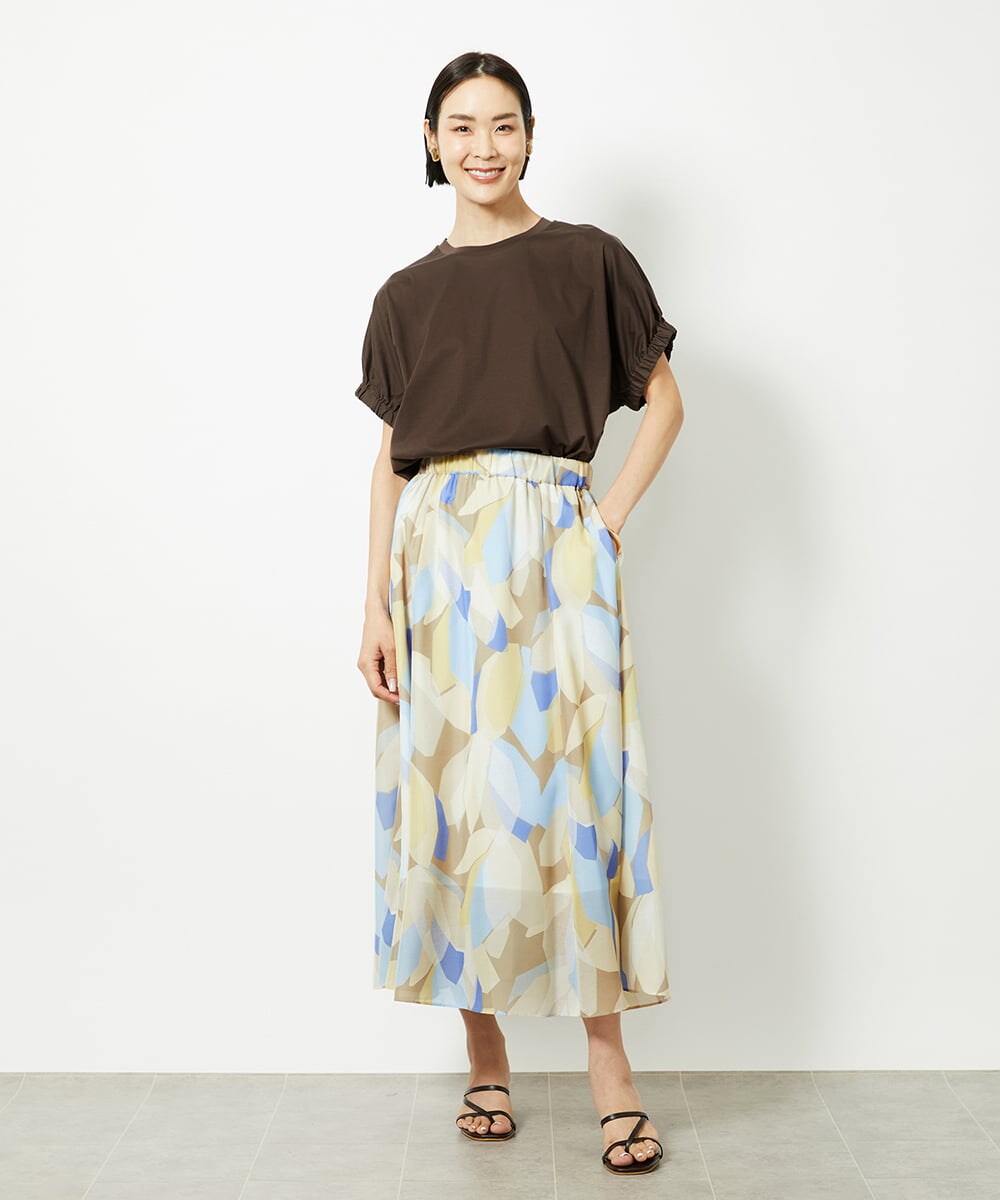 FMHGV36330 MICHEL KLEIN(ミッシェルクラン) モザイクプリントフレアスカート イエロー(25)