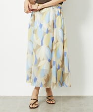 FMHGV36330 MICHEL KLEIN(ミッシェルクラン) モザイクプリントフレアスカート ライトブルー(50)