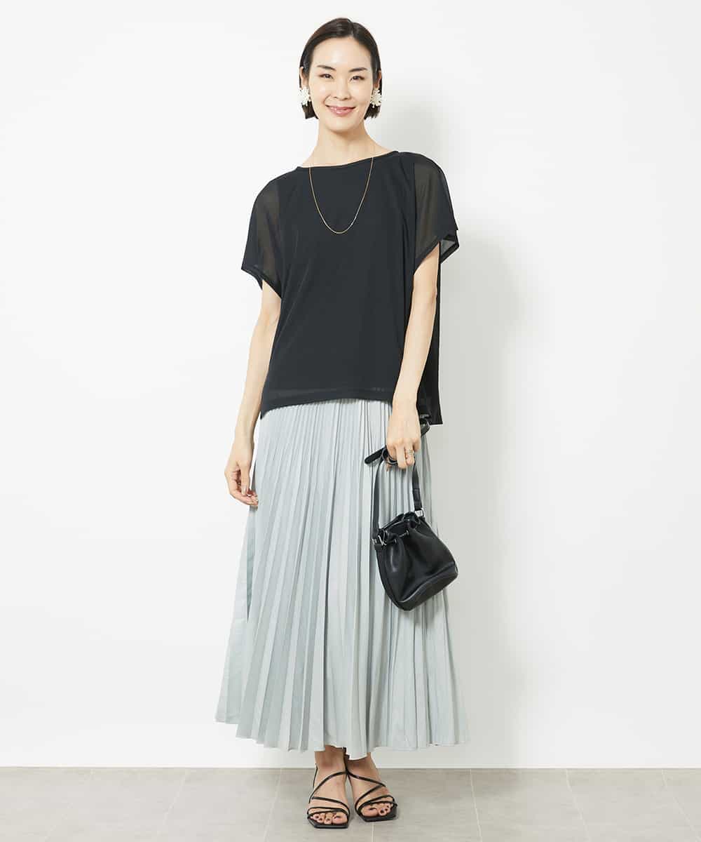 FMHGV38230 MICHEL KLEIN(ミッシェルクラン) グロッシープリーツスカート グリーン(30)