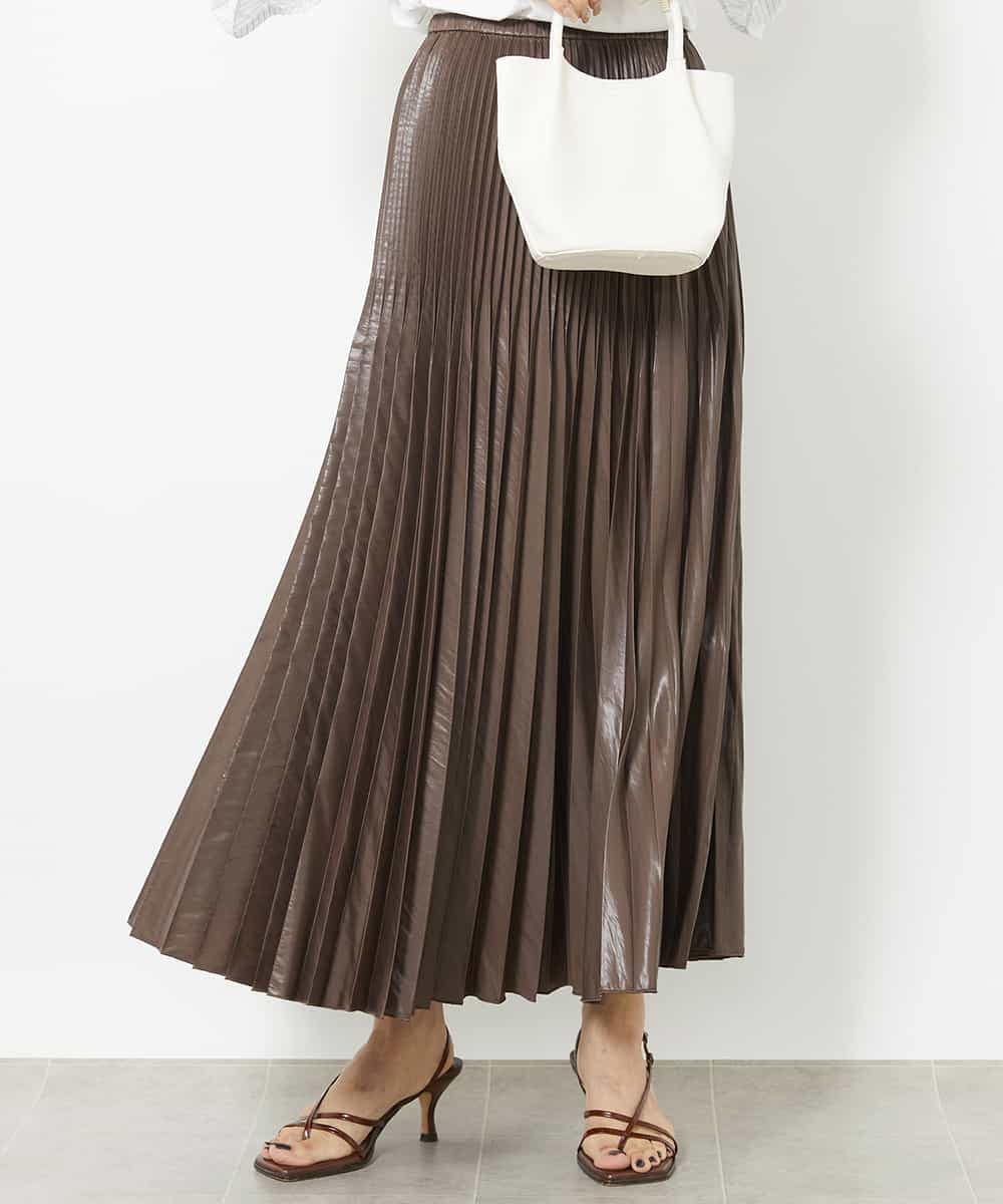 FMHGV38230 MICHEL KLEIN(ミッシェルクラン) グロッシープリーツスカート グリーン(30)