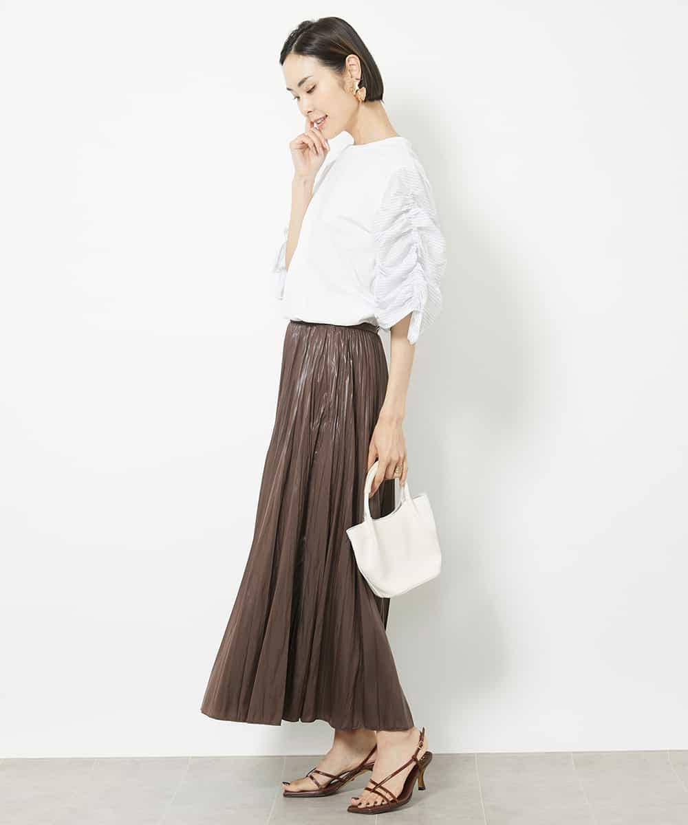 FMHGV38230 MICHEL KLEIN(ミッシェルクラン) グロッシープリーツスカート グリーン(30)