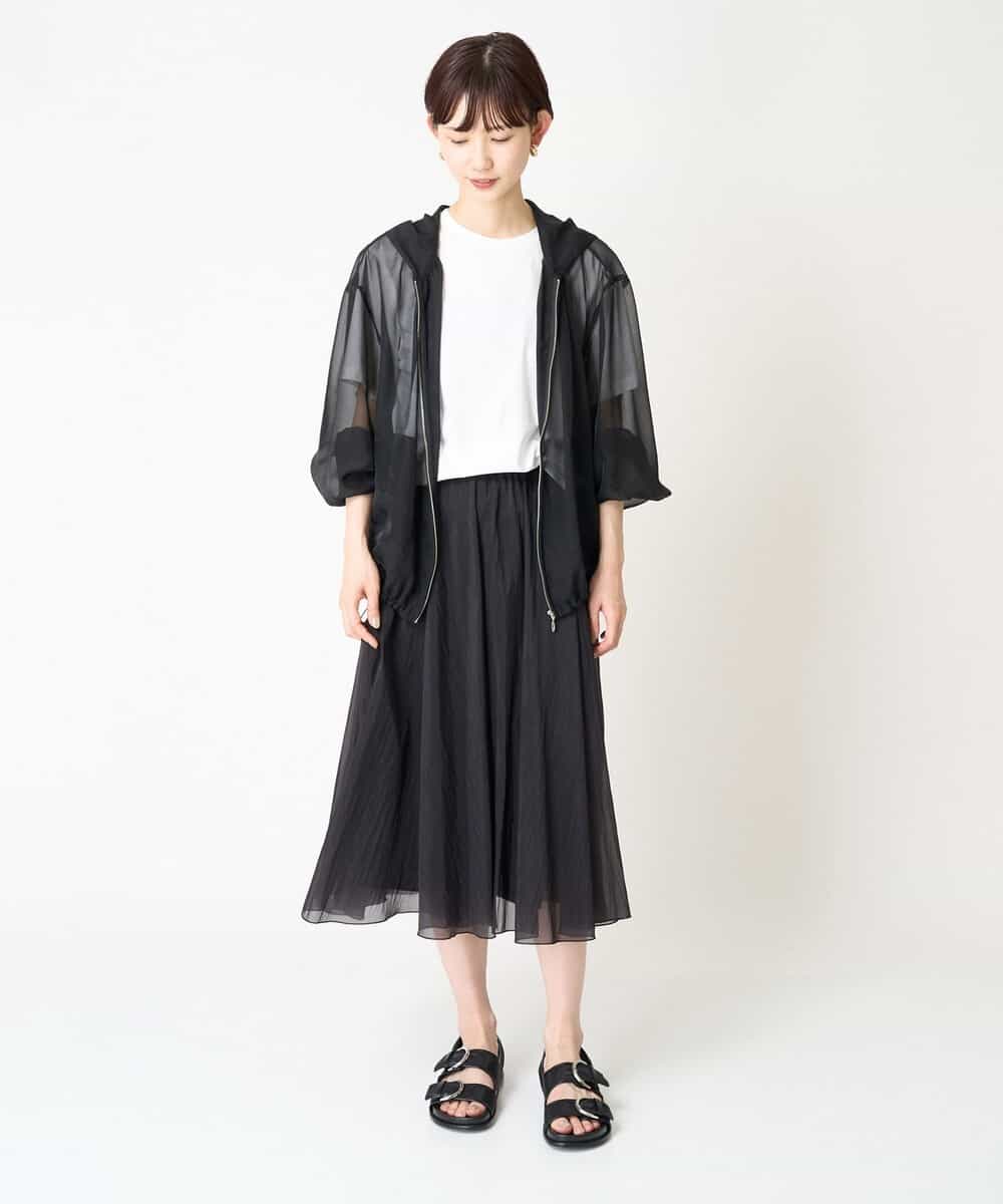 FMHGV47230 MICHEL KLEIN(ミッシェルクラン) [セットアップ対応］ナイロンシアーフレアスカート ブラック(94)