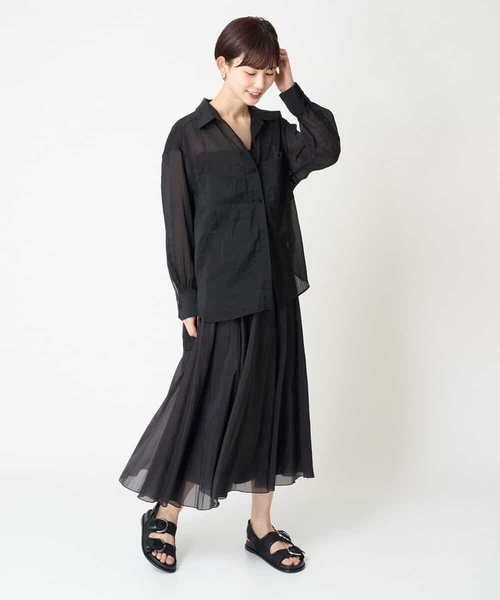 FMHGV47230 MICHEL KLEIN(ミッシェルクラン) [セットアップ対応］ナイロンシアーフレアスカート ブラック(94)