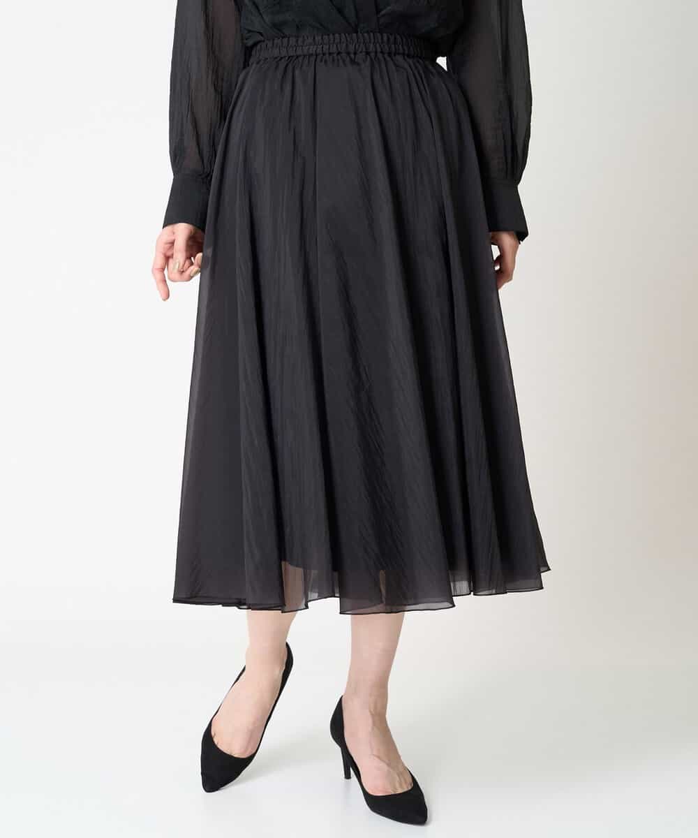 FMHGV47230 MICHEL KLEIN(ミッシェルクラン) [セットアップ対応］ナイロンシアーフレアスカート ブラック(94)