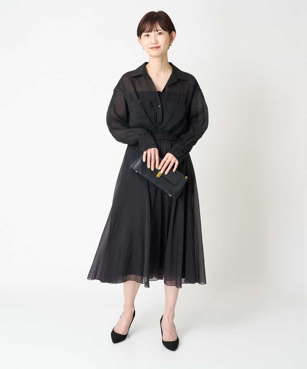 FMHGV47230 MICHEL KLEIN(ミッシェルクラン) [セットアップ対応］ナイロンシアーフレアスカート ブラック(94)