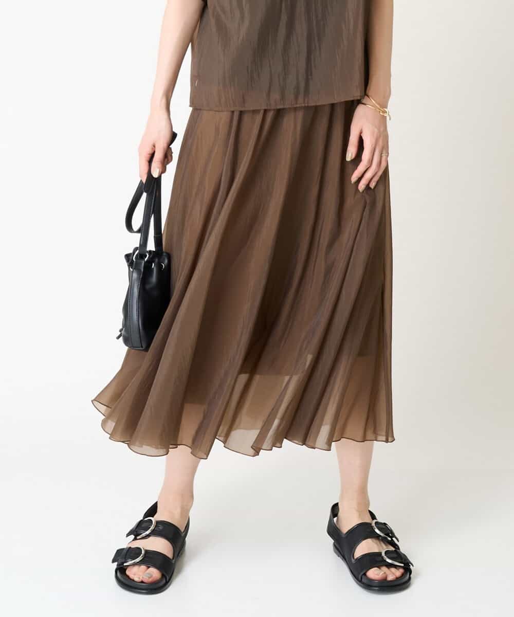 FMHGV47230 MICHEL KLEIN(ミッシェルクラン) [セットアップ対応］ナイロンシアーフレアスカート ブラック(94)