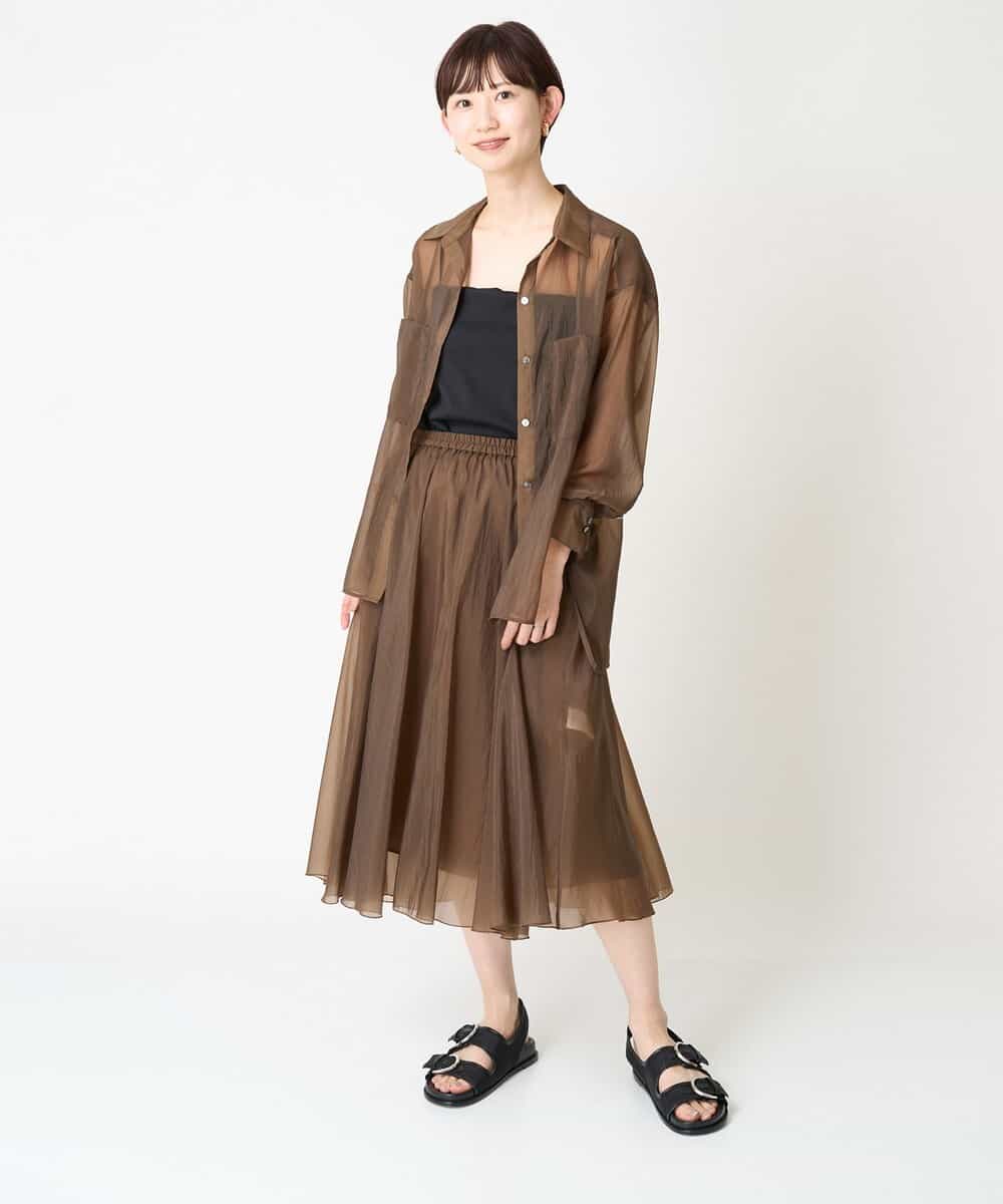 FMHGV47230 MICHEL KLEIN(ミッシェルクラン) [セットアップ対応］ナイロンシアーフレアスカート ブラック(94)
