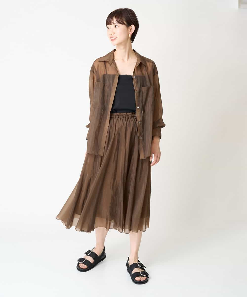 FMHGV47230 MICHEL KLEIN(ミッシェルクラン) [セットアップ対応］ナイロンシアーフレアスカート ブラック(94)