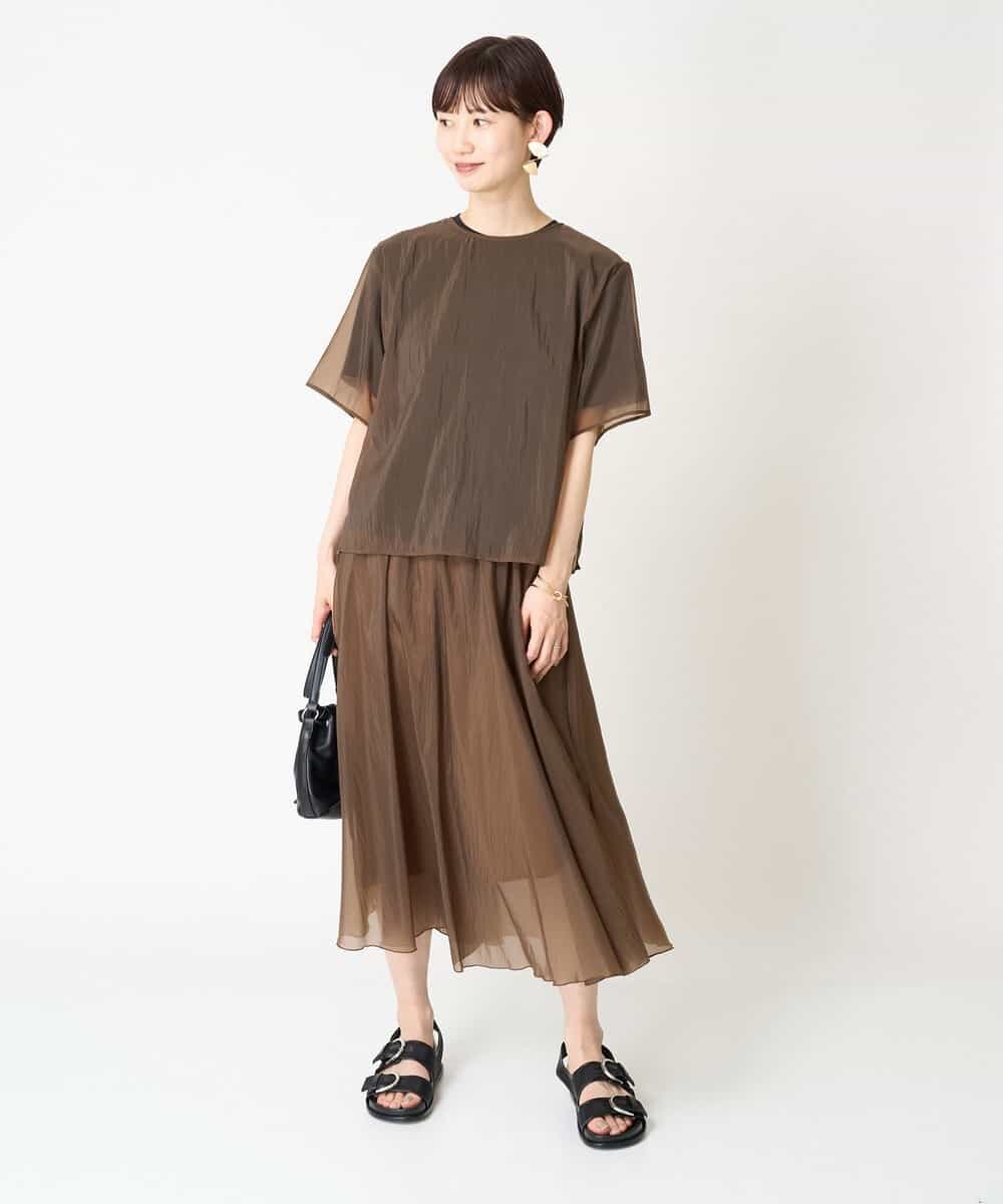 FMHGV47230 MICHEL KLEIN(ミッシェルクラン) [セットアップ対応］ナイロンシアーフレアスカート ブラック(94)