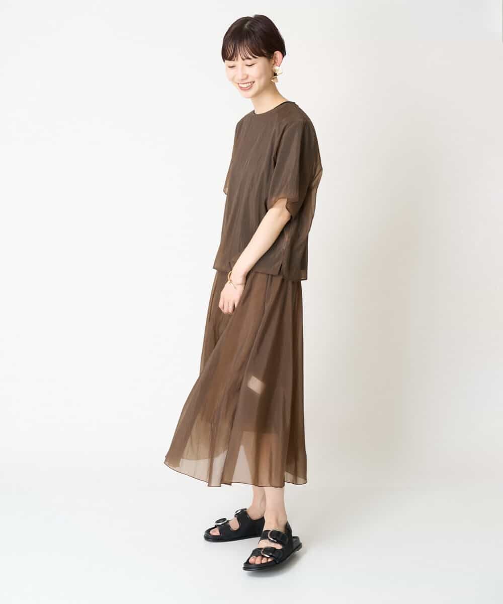FMHGV47230 MICHEL KLEIN(ミッシェルクラン) [セットアップ対応］ナイロンシアーフレアスカート ブラック(94)
