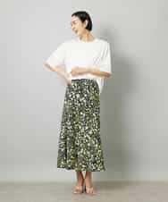FMHHD01330 MICHEL KLEIN(ミッシェルクラン) [オリジナルプリント/リラックスボトム]シャドウフラワー プリントスカート ホワイト