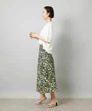 FMHHD01330 MICHEL KLEIN(ミッシェルクラン) [オリジナルプリント/リラックスボトム]シャドウフラワー プリントスカート ホワイト