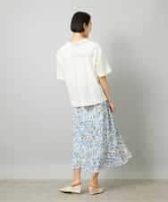 FMHHD01330 MICHEL KLEIN(ミッシェルクラン) [オリジナルプリント/リラックスボトム]シャドウフラワー プリントスカート ホワイト