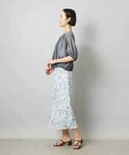 FMHHD01330 MICHEL KLEIN(ミッシェルクラン) [オリジナルプリント/リラックスボトム]シャドウフラワー プリントスカート ホワイト