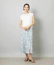 FMHHD01330 MICHEL KLEIN(ミッシェルクラン) [オリジナルプリント/リラックスボトム]シャドウフラワー プリントスカート ホワイト