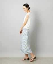 FMHHD01330 MICHEL KLEIN(ミッシェルクラン) [オリジナルプリント/リラックスボトム]シャドウフラワー プリントスカート ホワイト